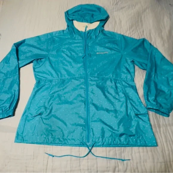 Columbia flash forward hooded wind breaker, med, teal, gently used. - Picture 1 of 11
